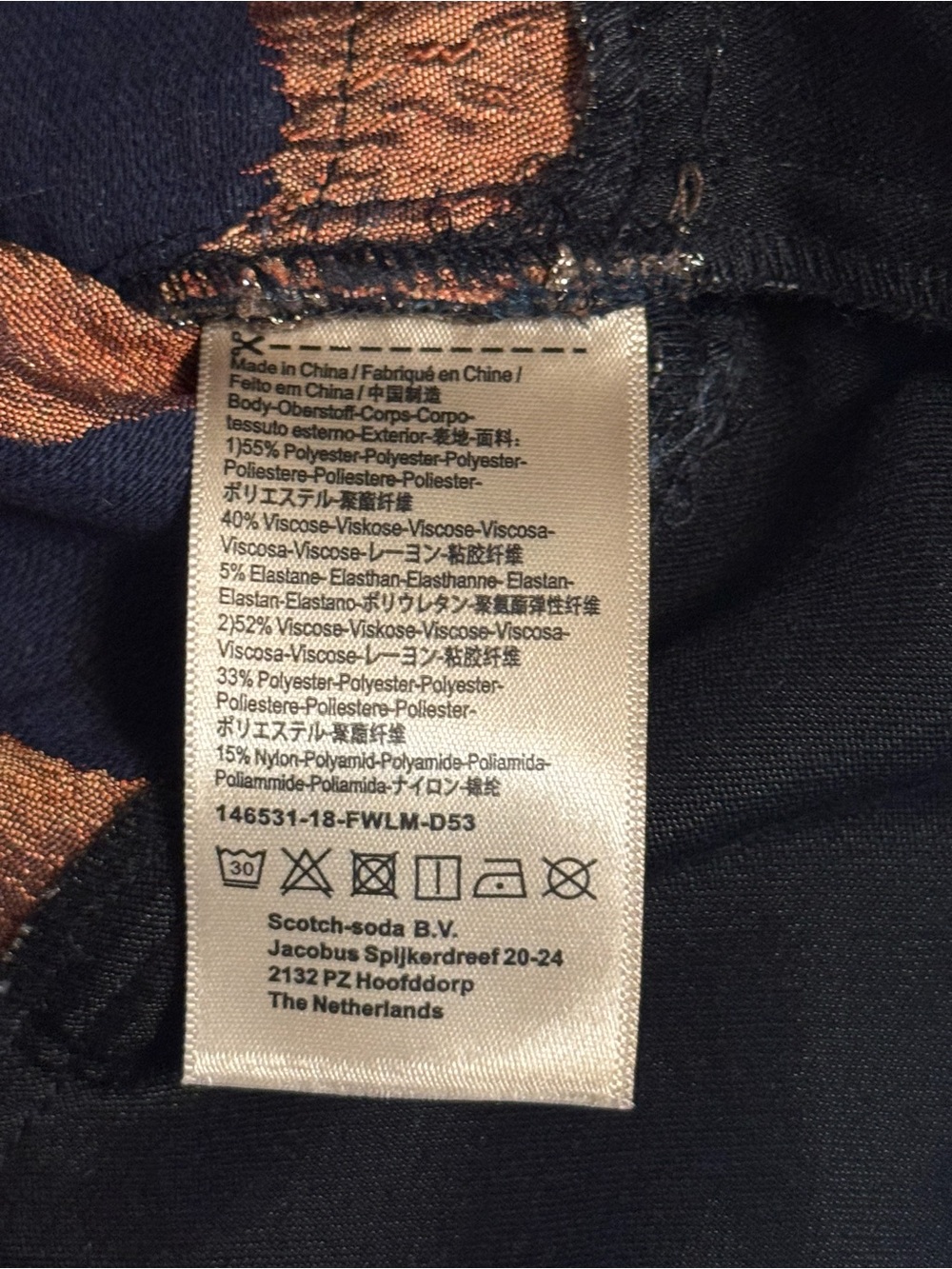 Scotch & Soda Women's Navy Satin Floral Print Top with Pink and Orange Blossoms - Picture 8 of 11